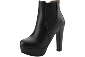 Diuniarza Stivaletti da Donna con Tacco Alto, Stivali Chelsea Tacco a Blocco Zip Punta Rotonda Polacchine Eleganti con Plateau, Numero 34-48