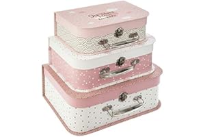 PARIS PRIX Atmosphera for Kids - Lot de 3 Valisette de Rangement "Douceur" 29cm Rose