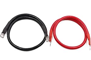 Gloaso 4 AWG Battery Inverter Cables Set Pure Copper 60cm with 3/8 + 5/16 in Lugs BVR Cable 450/750V for Solar Rv Car Marine Boat Red + Black