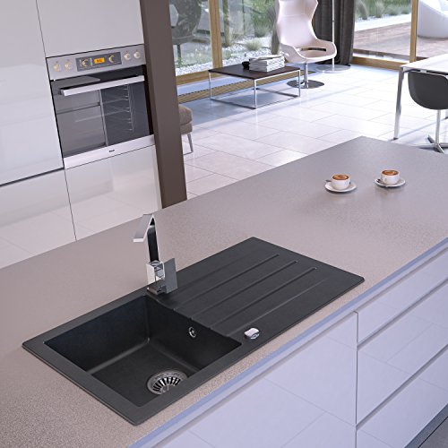 Axis Kitchen Mojito 100 Küchenspüle Farbe Axis Schwarz Material Axigranit 50er Unterschrank Spülbecken Siphon, Exzenterbedienung, Ausschnittschablone - 4