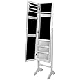 SONGMICS Jewelry Cabinet and Standing Mirror Box Two in One, White, JBC77W