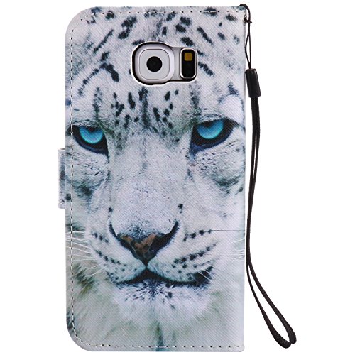 Feeltech Samsung Galaxy S6 Hülle PU-Leder und Brieftasche Bunte Muster Fall mit Magnetverschluss, Hybrid-Kickstand mit Stand-Funktion, schlagen Sie schützende weiche TPU Stoßstangenabdeckung und Kreditkartenhalter für Samsung Galaxy S6 Handgelenk Bügel-Buch-Art-Geldbeutel-Tasche mit 2 In 1 Berühren Sie Stift – White leopard - 3