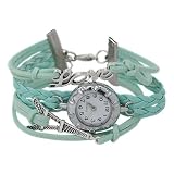 Damen Wunderschönes Eiffelturm Love Welt gefolchtenen Seil Kunstleder Band Wickeln Armreifuhr Armbanduhr Hellblau