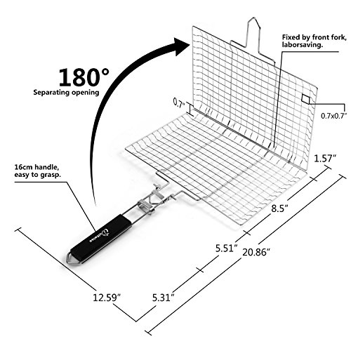 WolfWise Grillkorb Fischbräter, Gemüsekorb Burger Grillwender, Grillrost Grill Basket mit Holzgriff, aus 430 Edelstahl Abziehbar - 4