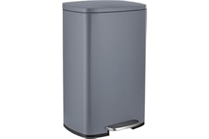 LIFERUN Rubbish Bin 50L, Stainless Steel Trash Can, Soft-Close Pedal Bin, Large Waste Bin with Lid, Removable Inner Bucket, Odor Isolation, for Kitchen, Bathroom, Office, Grey