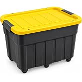 Tekerlekli Premium Kapaklı Plastik Saklama Kutusu, 40 L | Yan Klipsli Kapak, 4 Ek Kilit Yuvası, 6 Tekerlekli Taşıma, Siyah &amp; 