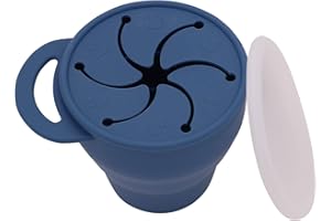 BTRFE Snack Becher Silikon, Snackbecher mit Deckel, Unterwegs Auslaufsicher Snackbecher für Kleinkinder Jungs & Mädchen,Blau
