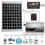 Kit panneau solaire polycristallin 800 watts 230V, panneau solaire polycristallin 20W+contrôleur de charge solaire LCD 40/50/60A+inverseur de protection de connexion inversée 800W+pinces pour batterie