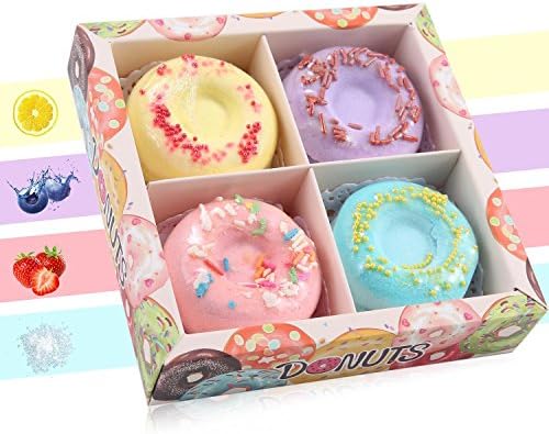 Aolvo Bath Bombs Gift Set, Donut Bath Bombs Handmade Fizzy Bath Bombs Natural Essential Oils Moisturize Dry Skin Relaxation Gifts Set for Women, Girlfriend and Kids, Must-have Bath Products