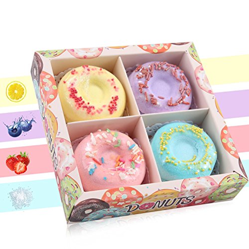 Aolvo Bath Bombs Gift Set, Donut Bath Bombs Handmade Fizzy Bath Bombs Natural Essential Oils Moisturize Dry Skin Relaxation Gifts Set for Women, Girlfriend and Kids, Must-have Bath Products