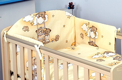 3 PCS NURSERY BABY BEDDING SET TO FIT COT & COT BED (to fit cot bed 140x70cm, Ladders Cream/Yellow)