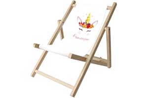 Promo Trade Kinder- Liegestuhl, naturbelassenes Kiefernholz, umweltverträglich mit verschiedenen Motiven (Einhorn Prinzessin)