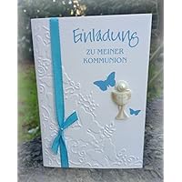 Einladung Einladungskarte Kommunion Konfirmation Schmetterling Kelch türkis türkisblau