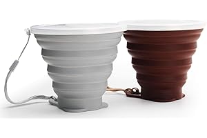 DEHUB Składany silikonowy kubek, składany kubek podróżny, przenośny kubek do kawy z pokrywkami, większa pojemność, 270 ml, lekki kubek podróżny, na kemping, wędrówki, 2 szt