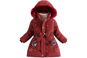 Runstarshow Girls' Winter Jacket - Padded Hooded Parka with Detachable Hood, Fur Collar, Belt Pockets - Warm School Coats for Girls Aged 3-12 Years