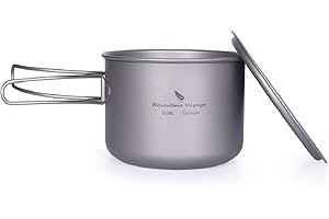 iBasingo 800ml Titanium Cup Small Camping Pot Outdoor Matel Bowl with Folding Handle Lightweight Kitchen Cookware Portable Cooking Kit Travel Tableware Mess Kit for 1 Person Ti2041C