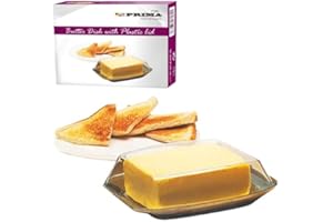 BARGAINS-GALORE New Butter Dish with Plastic LID Tray Holder Retro Serving Storage Kitchen Serve | Stainless Steel Base, Modern, Serving Dish, Ideal for Home, Dishwasher Safe, Transparent