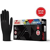 Beybi Strong-5 Pudrasız Siyah Kalın Nıtrl Eldiven - 50'lik Kutu