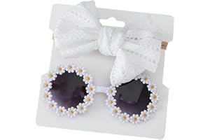 SRTUMEY Daisy Sunglasses with Headband for Baby Girls Sunglasses Daisy Floral Sunflower Glasses Eyewear Glasses Round Party Accessories Sunglasses White