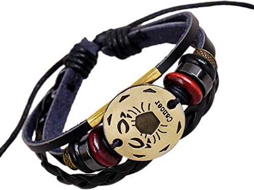 Doitory Men Fashion Alloy Leather Constellation Braided Rope Bracelet(Cancer)