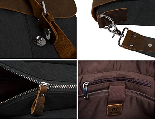 ECOSUSI Vintage Canvas Leder Aktentasche Umh  ngetasche Passend f  r max 14 7  Laptop