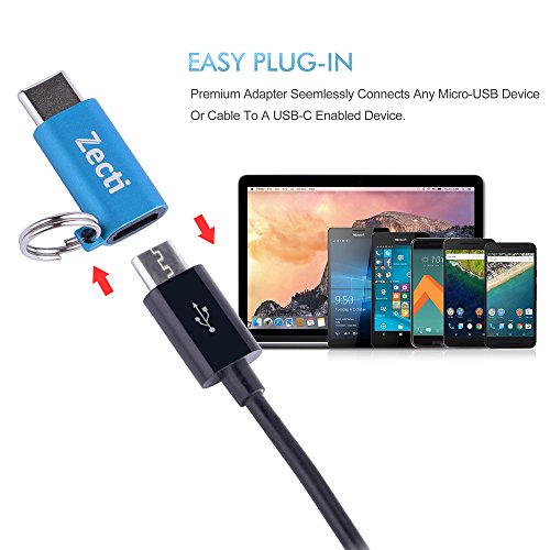Zecti USB C Adapter auf Micro USB [4 Stücke] USB C Adapter mit Keychain und 56K Widerstand für OnePlus 3, HTC 10, Google Chromebook Pixel,LG G5 - 4