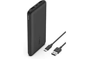 Belkin batería externa portátil de 10000mAh, cargador externo USB-C con 1 puerto USB-C y 2 puertos USB-A, power bank de 15 W, batería portátil para iPhone, Galaxy, Pixel, AirPods, iPad y otros - negra