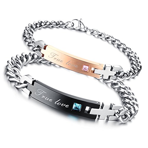 Flongo Brazalete Pulsera Pareja Novios, Pulsera Acero Inoxidable El Amor Verdadero, Regalo Día de los Enamorados Navidad, Elegantes Modelos Varios