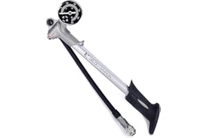 Pompa ammortizzatore per bici filettata VeloChampion. Manometro da 300 psi / 20,6 bar + pulsante di rilascio dell'aria. Per la maggior parte delle montagne