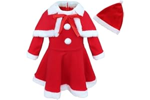 TiaoBug Bébé Enfant Fille Déguisement de Mère Noël Père Costume Santa Claus Robe de Noël et Châle Chapeau Bonnet de Noël Robe de Fête Carnaval Soirée 12 Mois-3 Ans