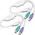 DKARDU PS2 to USB A Adapter Cable for Keyboard and Mouse - PS/2 Male to USB A Male Plug, Replacement Cord, 2 PCS