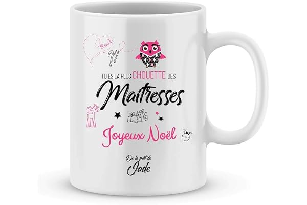 Cadeau Joyeux Noël MAÎTRESSE à personnaliser avec votre prénom - Cadeau personnalisé maîtresse - mug maîtresse