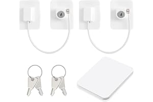 FAVSON 2Pcs Window Restrictor Locks, Self Adhesive UPVC Child Safety Security Wire Catch with Keys for Baby, Professional Ventilation Lock for Home Public and Commercial Application-White