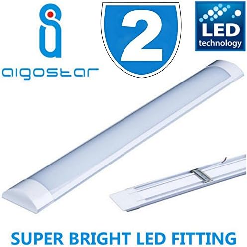 2x Bright 4FT 36w LED Batten Triproof Non Corrosive IP65 Waterproof Weatherproof Outdoor Indoor Bathroom Tube Linear Light Slim Ceiling Surface Mounted Daylight Wide 1200mm 120cm Low Energy Saving Bedroom Office Utility Strip Fitting 6000k