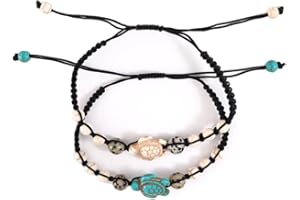 VNEWSCHI 2Pcs Sea Turtle Beads Bracelets For Women Men Classic Retro Boho Turquoise Adjustable Handmade Bead Bracelet with Card Beach Jewelry Gifts