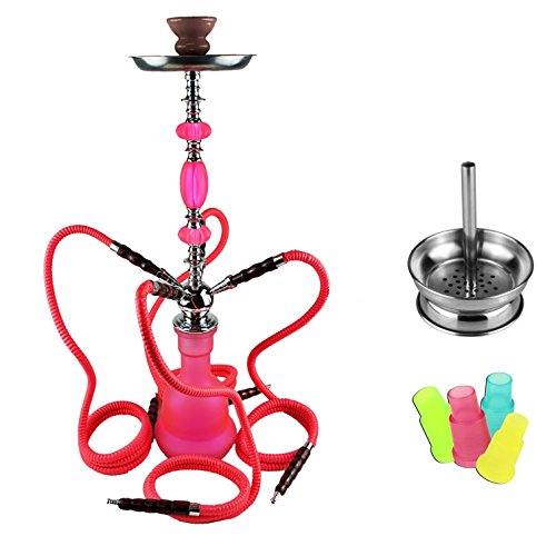 BAYLI - XXL Shisha Set, Hookah, Orientalische Wasserpfeife mit 4 Schläuchen, inklusive Zange, Tonkopf Shisha Höhe- ca. 71cm Nargile Hookah mit Tonkopf und Zange + Kaminaufsatz + Mundstück F23 Pink