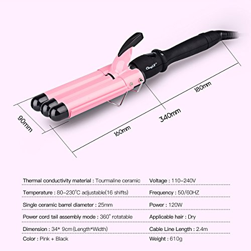 Ckeyin;3 Barrel 25mm Wellen Lockenwickler keramischer Lockenstab Haar Lockenwickler Werkzeug mit LCD Anzeigen - 3