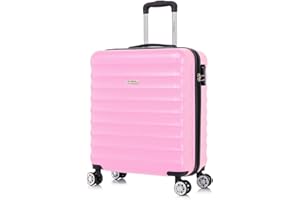 FLYMAX 56x45x25 Easyjet Cabin Bag Hand Luggage Approved Cabin Case Carry on Lightweight Suitcase Also Approved for BA Jet 2 57L 2.8kg Pink