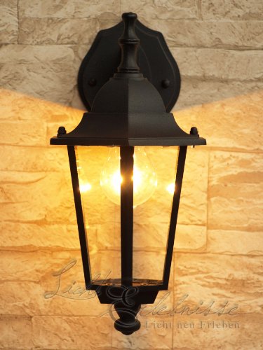 Schwarze Wand- Außenleuchte IP43 Aluguss E27 230V down Außenlampe Wandleuchte Beleuchtung - 3