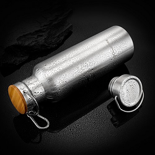 Trinkflasche Edelstahl mit Bambus Kappe (2 Trinkverschlüsse) – iParaAiluRy BPA freie Thermosflaschen 500/750/1000ml – Vakuumisolierte Doppelwandig Edelstahlflasche für Outdoor, Büro, Camping, Sport – Flasche Edelstahl - 3