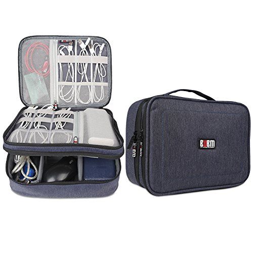 BUBM Mehrfachfunktion Kabelorganiser Tasche Reisetasche mit Doppelschichten für Elektronische Zubehöre wie Netzteil, Maus und USB Stricks(Groß, Dunkelblau)