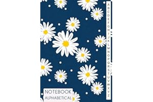 Alphabetical Notebook: A4 Large, A to Z Notebook Organizer Tabs, Gifts for Seniors, White Daisies & Blue Cover