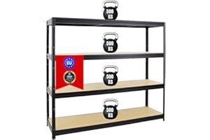 PROREGAL Étagère Charge Lourde Dino | HxLxP 180x200x60cm | 500kg par Niveau | Noir | Étagère Robuste de Garage, Atelier, Cave, sous-Sol, Stockage, Rangement, Rayonnage