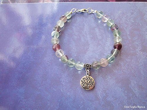 Fluorite bracelet tree of life charm beads handmade