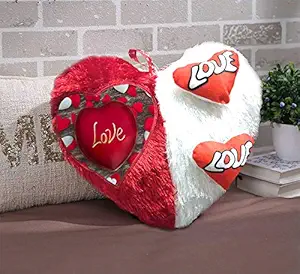 DreamVio Love Heart Shape Valentine Day Gift Fur Cushion,Plush Pillow for Gifting on Birthdays,Anniversaries Color - Red, White (Size- 17x17 inch) Shape 46