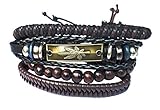 CAPE9 ® Genuine Leather Wraps Cuff Metal Bracelet Set Casual Party Wear Skin Friendly Stylish Bracelets with Wooden Beads | Set of 4 Pieces