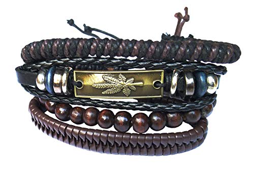 CAPE9 ® Genuine Leather Wraps Cuff Metal Bracelet Set Casual Party Wear Skin Friendly Stylish Bracelets with Wooden Beads | Set of 4 Pieces