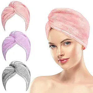 Glivary Hair Towel Wrap Absorbent Hair-Drying Microfiber Bath Towel (Set of 2, Multicolour)