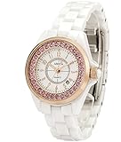 Amica Damen Kleid Keramik-Band mit Hardlex Glas mit Diamant-Armbanduhr 50 m wasserdicht Geschenk (Rose D'or)