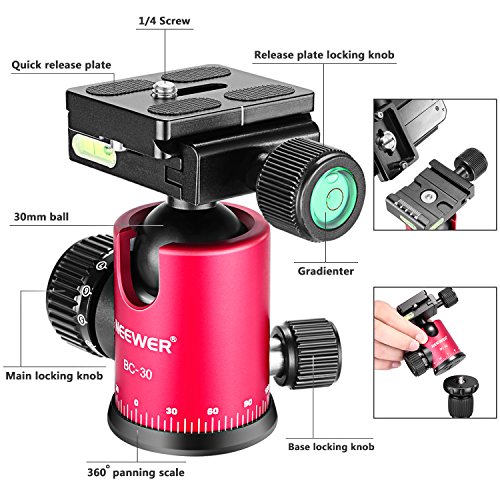 Obtener Neewer 56 pulgadas/141cm Trípode Cámara de Fibra de Carbono con
Cabeza de Bola 360 grados, Placa de Liberación Rápida 1/4 pulgadas
Capacidad de Carga 6.6 Libras/3 Kg (Rojo) Revisión